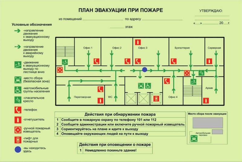 Планы эвакуации, пожарные знаки ГОСТ 34428-2018